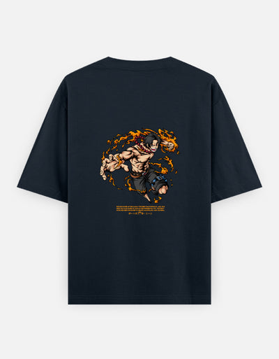 Back View – Portgas D. Ace Inspired Graphic T-Shirt by Tin Brother | Oversized Unisex Fit | 240 GSM Cotton