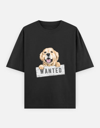 Wanted Dog Oversized Graphic T-Shirt by Tin Brother – Unisex Fit with Dog Lover Print | 240 GSM Bio-Washed Cotton