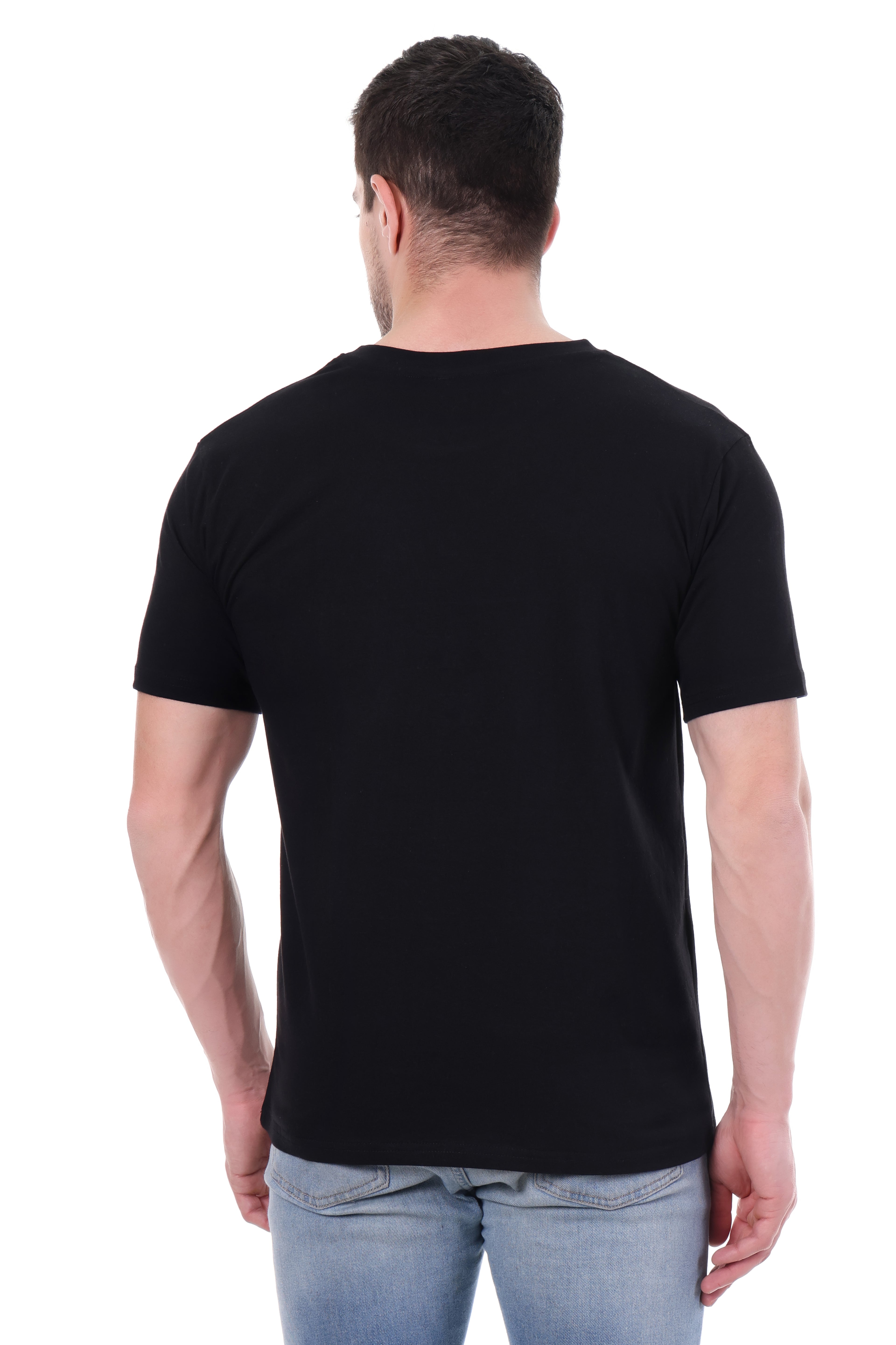 Back view of Tin Brother solid black regular fit t-shirt – clean finish