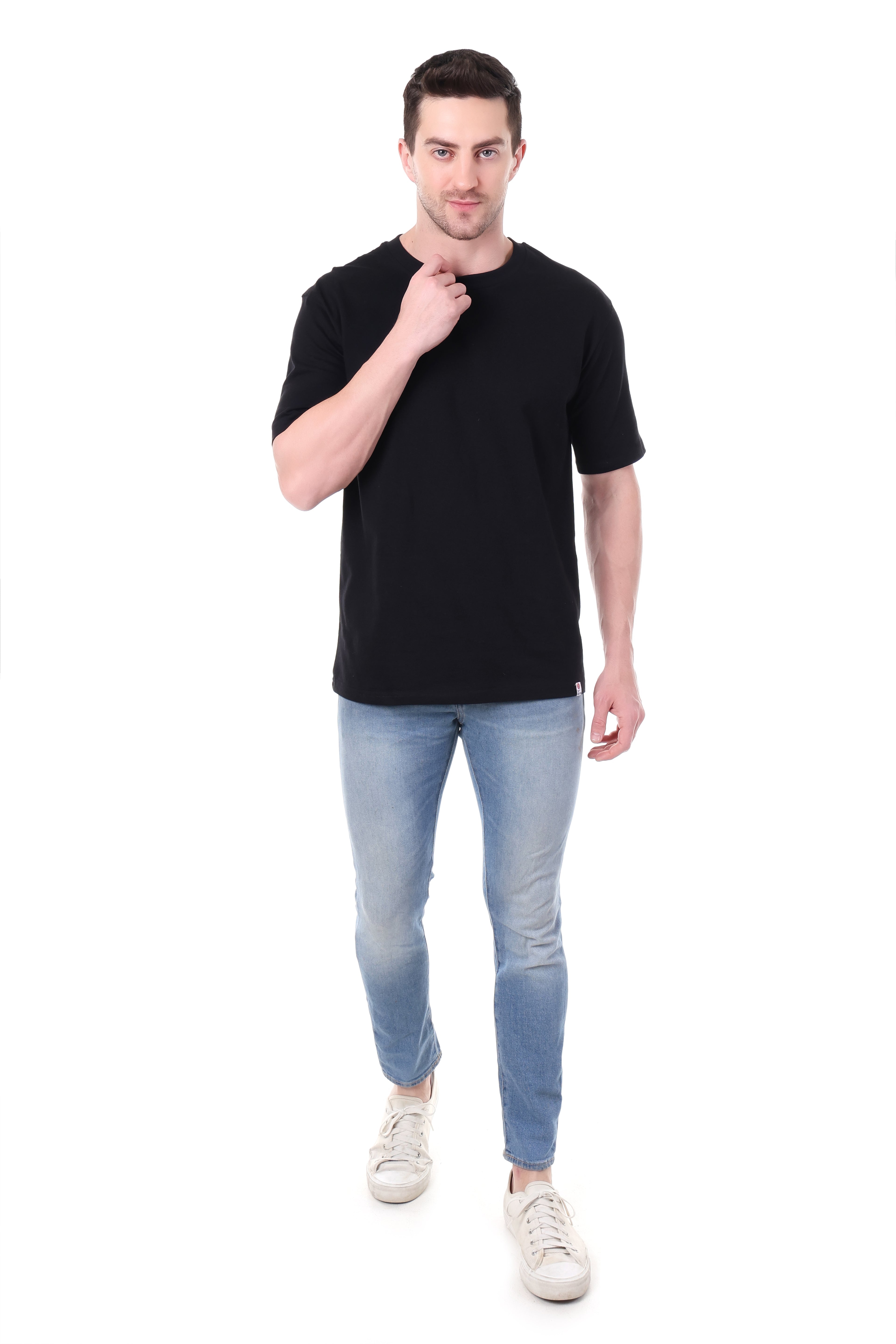 Flat lay of 220 GSM pure cotton black oversized t-shirt by Tin Brother