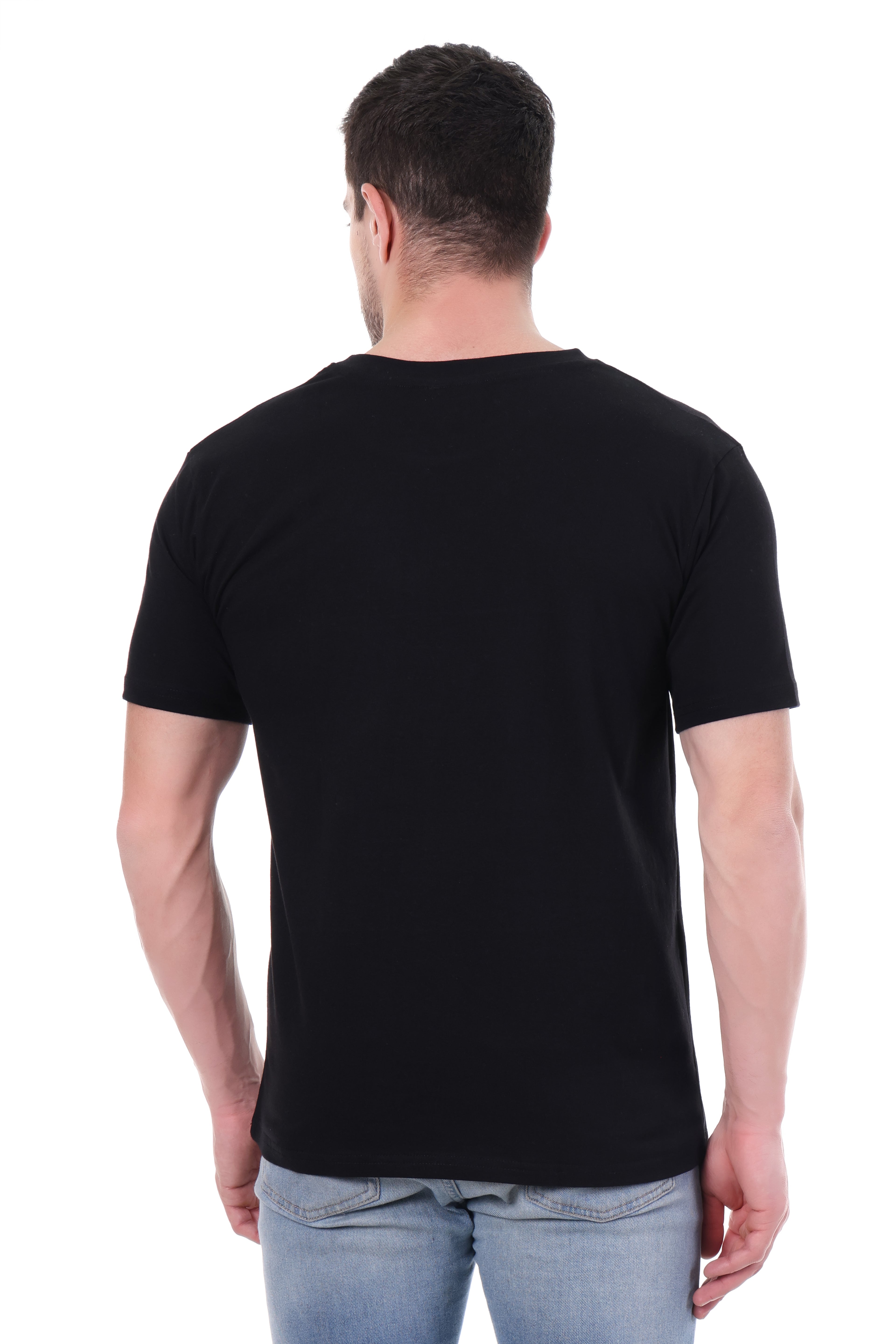 Back side of Tin Brother black unisex t-shirt – clean, simple finish