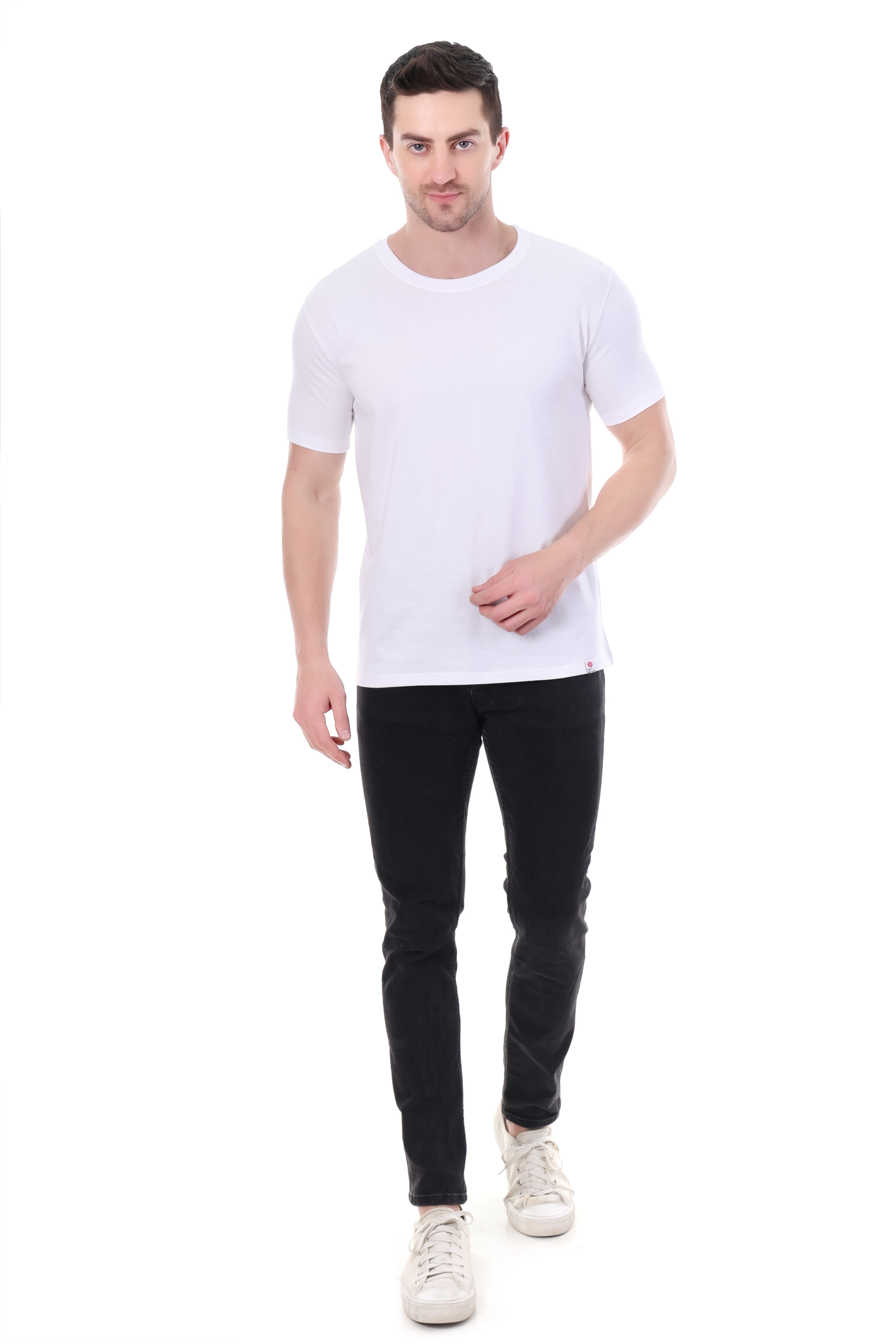 Flat lay of Tin Brother premium white tee – showing clean structure and crew neckline
