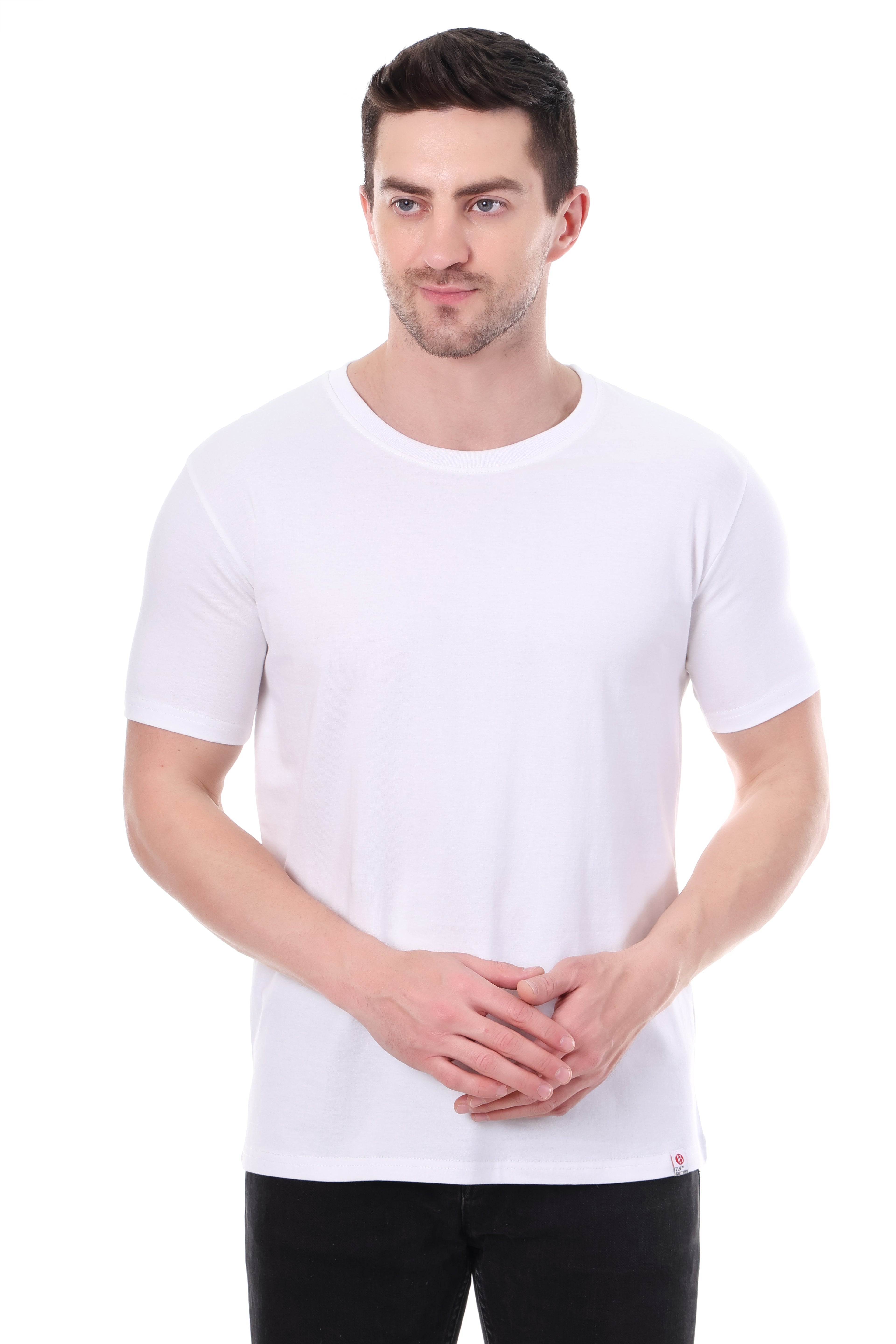 Front view of Tin Brother white regular fit t-shirt – 220 GSM unisex cotton essential
