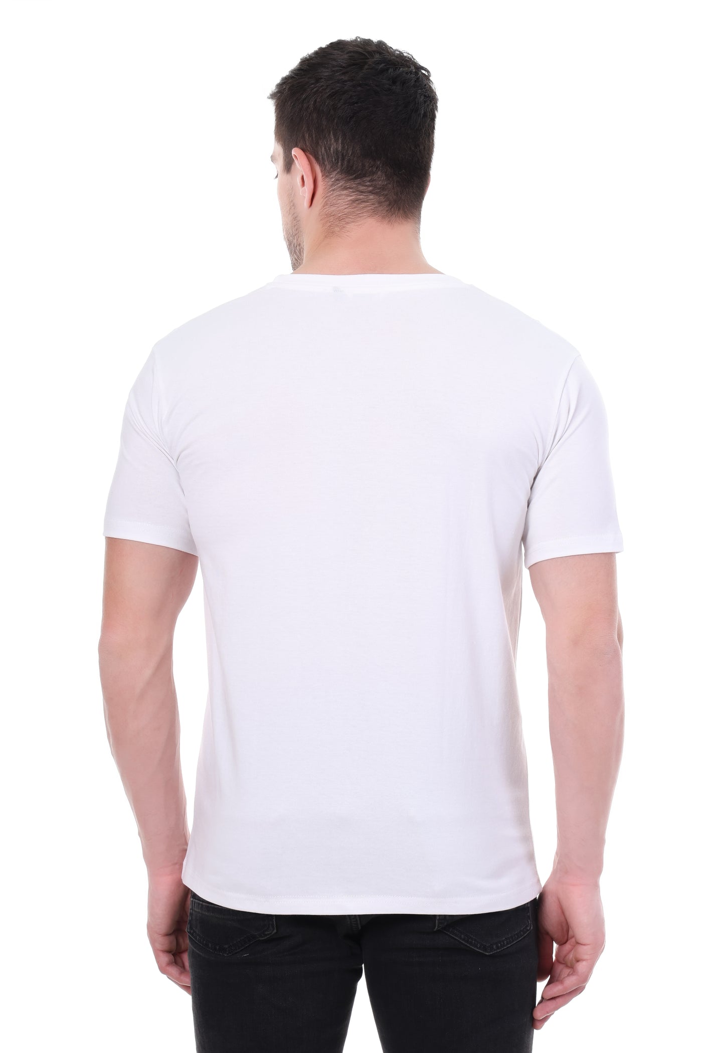 Back side of Tin Brother solid white regular fit t-shirt – soft and smooth finish
