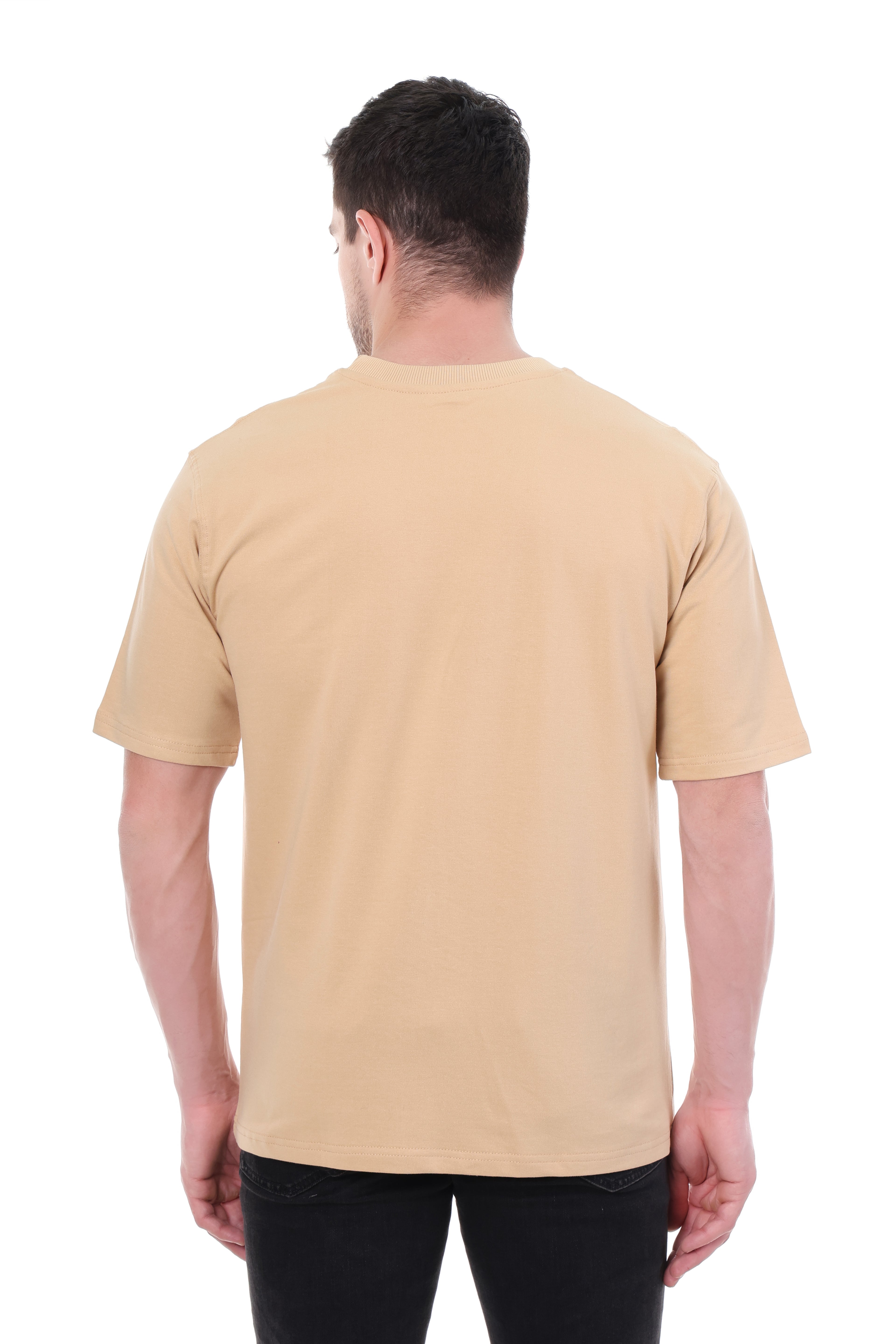 Back side of Tin Brother Mountain Adventure unisex tee – plain beach tone with soft finish