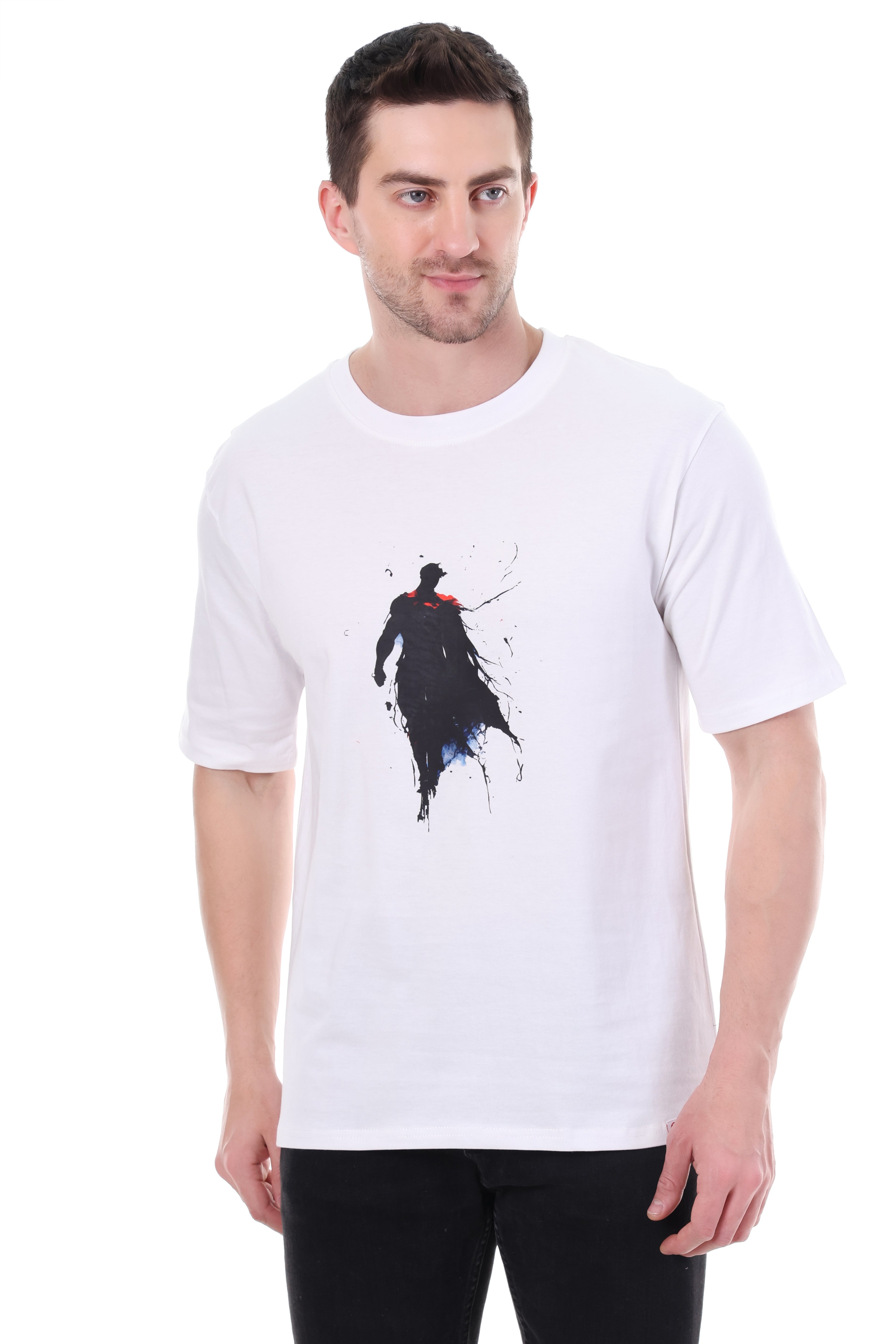 "Model wearing superhero cotton t-shirt – Tin Brother"