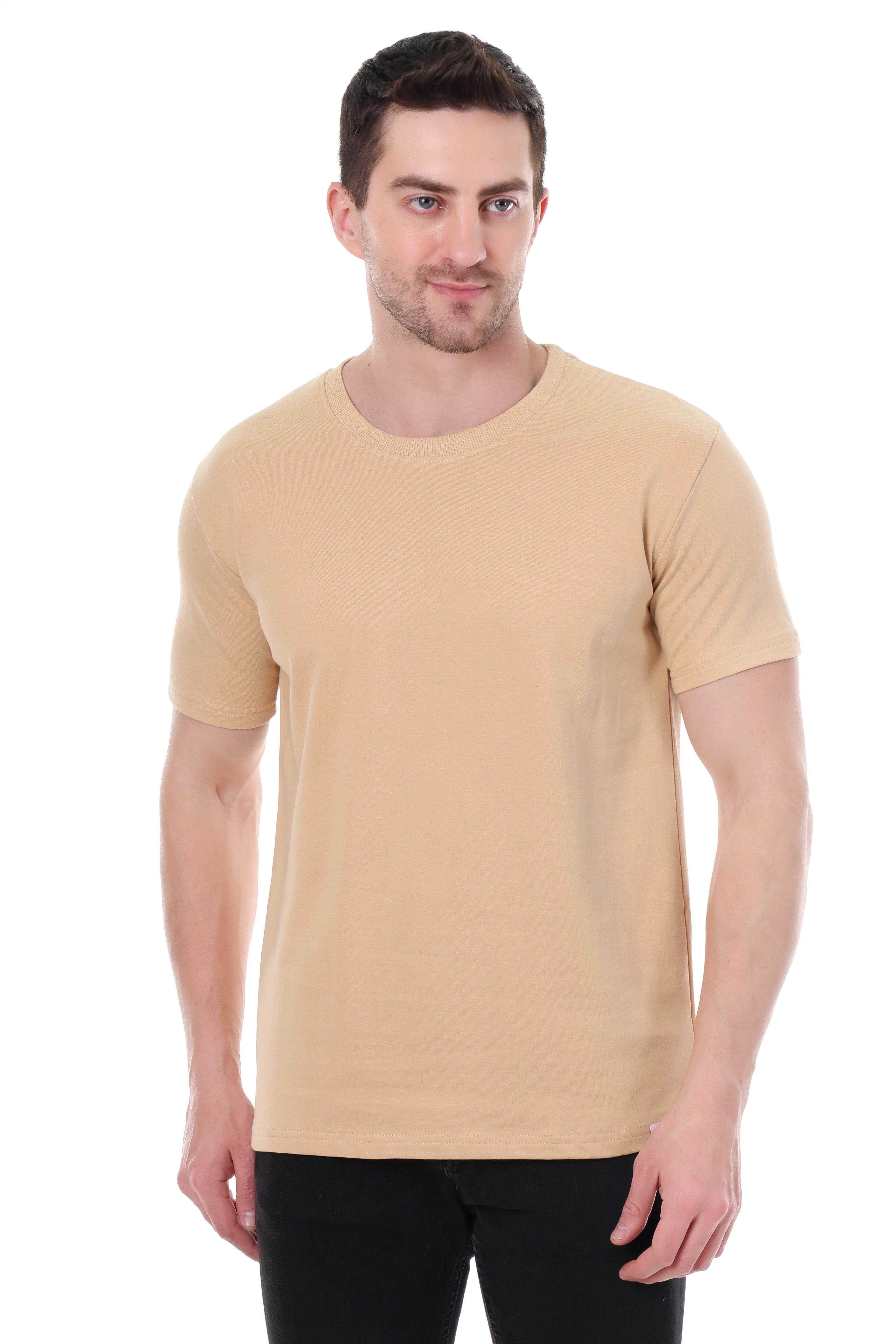 "Front view of beach color regular fit t-shirt – Tin Brother"