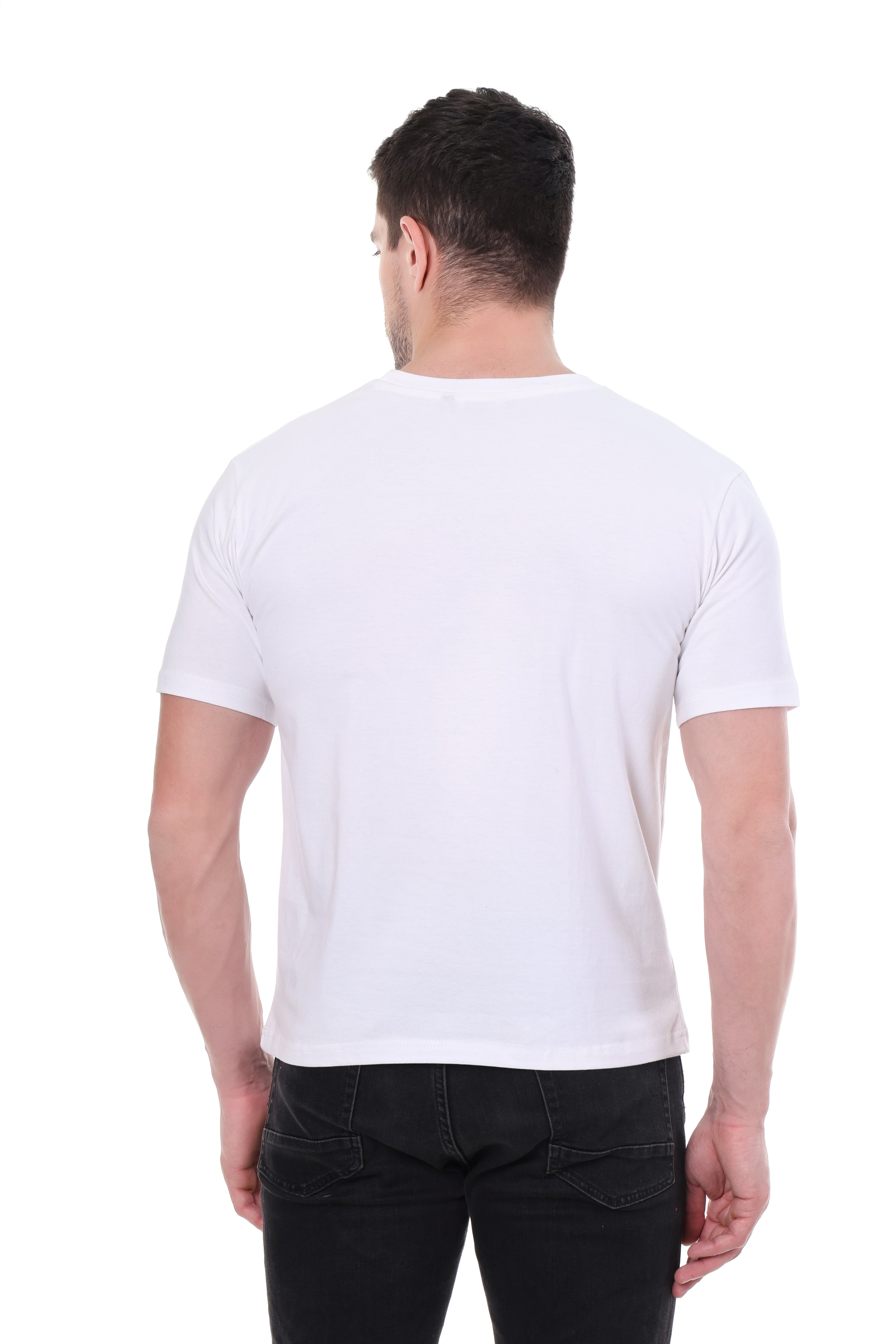 "Back view of white regular fit t-shirt with eagle print"