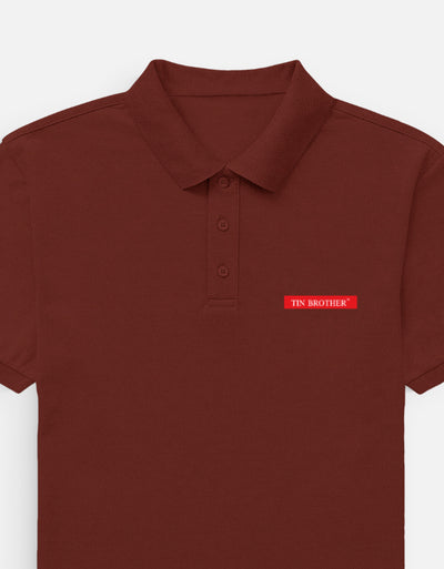 Tin Brother Brick Red Polo T-Shirt – Front View | Regular Fit Cotton T-Shirt for Men