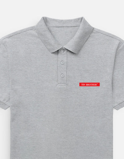 Tin Brother Grey Polo T-Shirt – Front View, 220 GSM Cotton, Smart Regular Fit