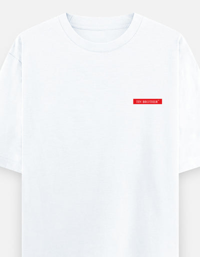 Tin Brother [Color] Oversized Round Neck T-Shirt – Pure Cotton | Logo Pocket | Relaxed Fit
